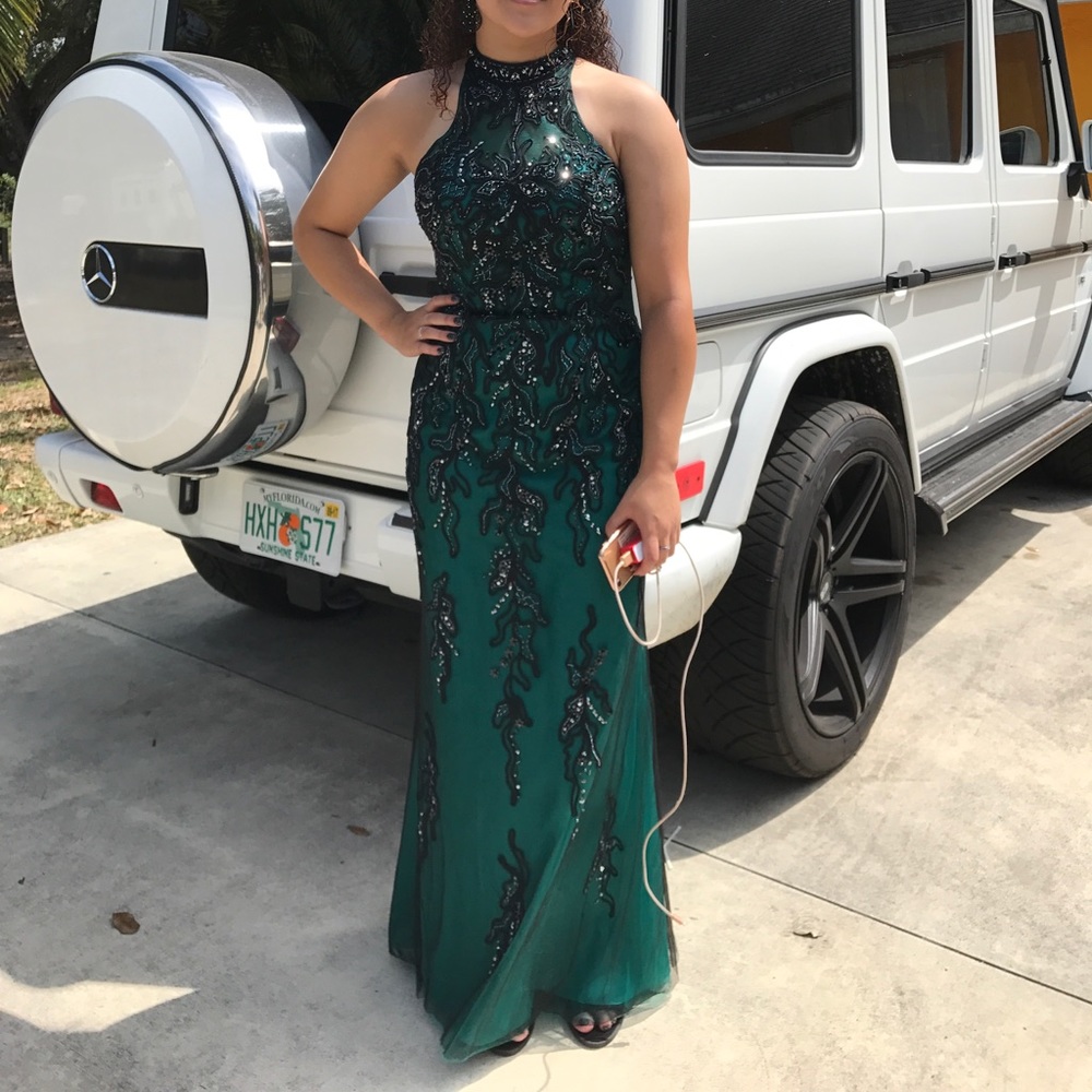Hunter green prom dress.